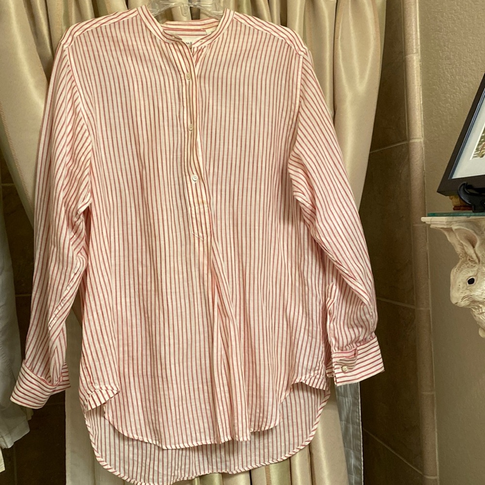 Banana Republic tunic style blouse Red/cream pinstripe soft fabric-Med